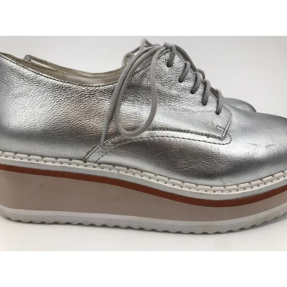 Matisse Vega Silver Metallic Platform Leather Lace Up Derby Shoes Size 8